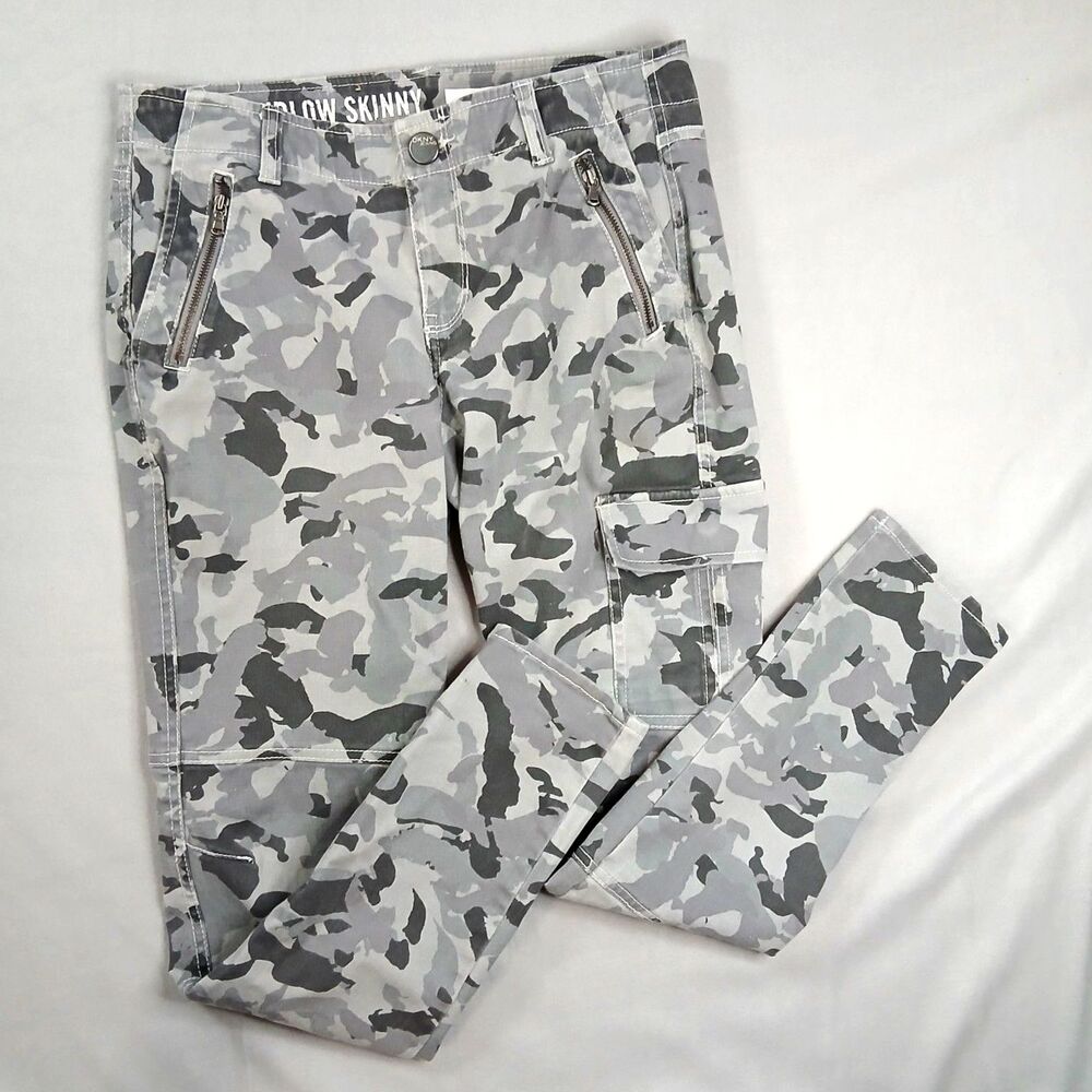 DKNY Ludlow Skinny Crop Jeans Denim Cargo Pant Pockets Strtch Gray Camo Womens 4